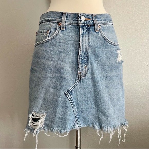 Levi's Dresses & Skirts - VTG Levi’s Blue Jean Denim Skirt 32 Deconstructed